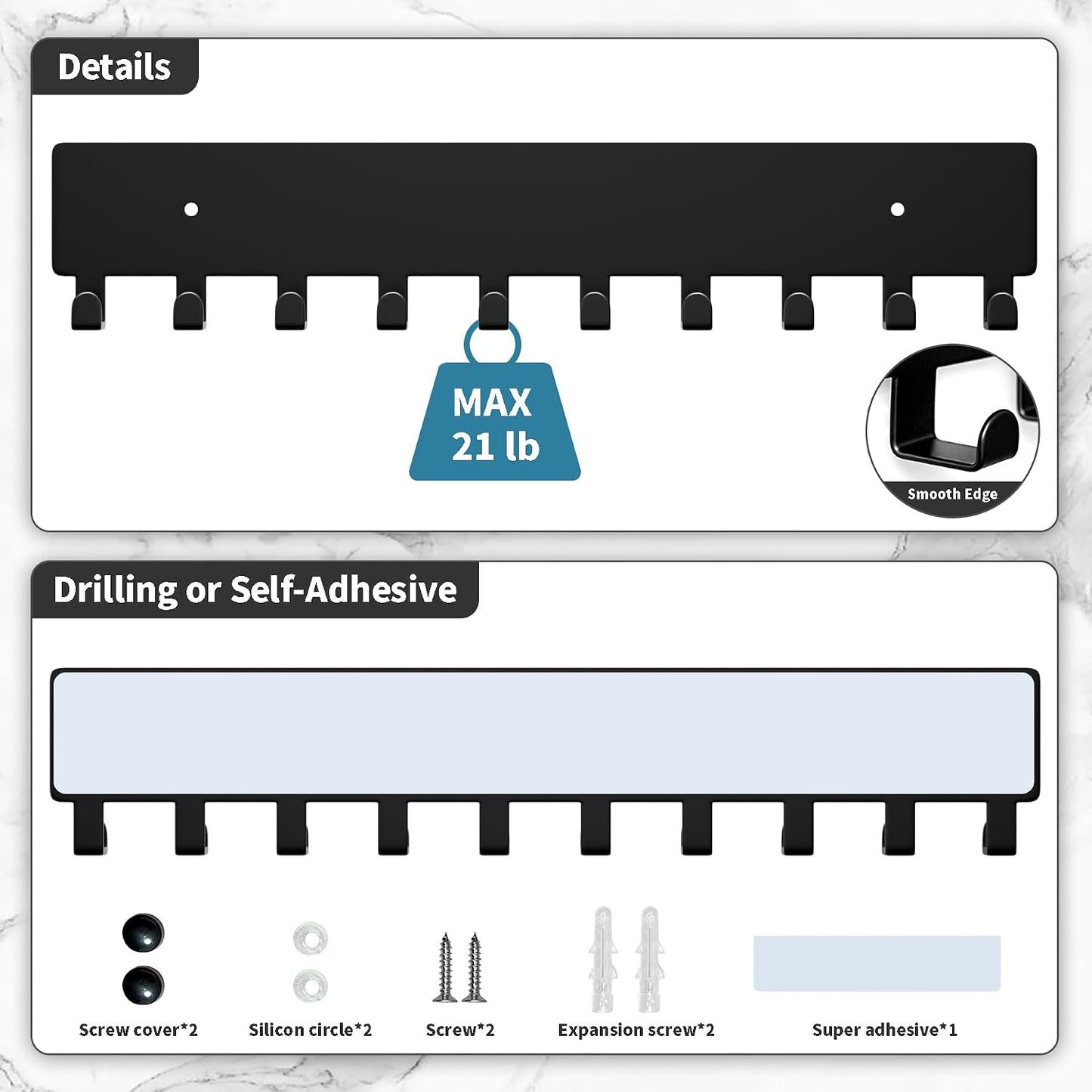 GTK Key Holder for Wall, Key Hooks with 10 Hooks, Wall Mounted Key Holder for Hallway, Self Adhesive Key Rack(White)