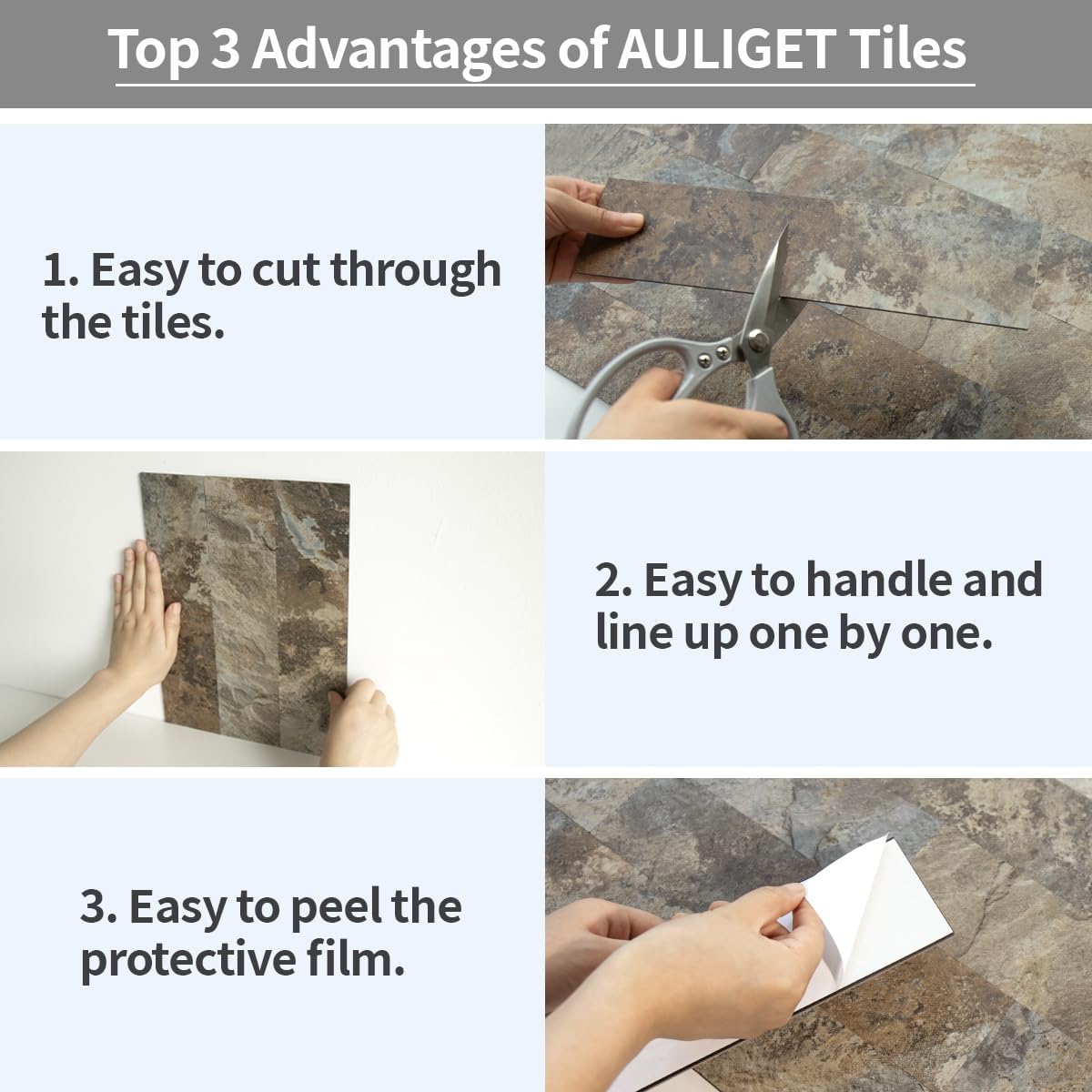 AULIGET 40-Piece Polished White Marble with Gold Peel and Stick Backsplash Wall Tiles, 3" x 12" PVC Faux Stone Stick on Tiles for Backsplash Kitchen, Bathroom, Laundry Room, Camper, Fireplace
