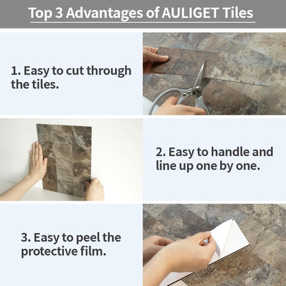 AULIGET 40-Piece Polished White Marble with Gold Peel and Stick Backsplash Wall Tiles, 3" x 12" PVC Faux Stone Stick on Tiles for Backsplash Kitchen, Bathroom, Laundry Room, Camper, Fireplace