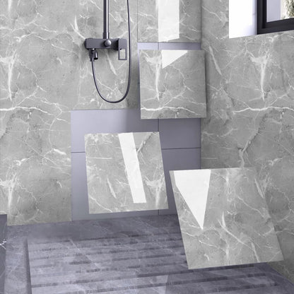 Chejiaye Shower Wall Panels Peel and Stick,Marble Wall Panels for Interior Decor,Backsplash Tile for Kitchen Showers Bathrooms Living Rooms 11.8"x11.8"in 10Pcs, Grey (Not Real Tile,9.7 Sq.ft)
