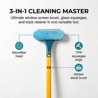 2-in-1 Multi-Purpose Cleaning Brush, Upgraded Window Screen Cleaning Brush, Multi-Purpose Cleanings Brush for Patio, Door, Porch Screens (Green+Yellow)