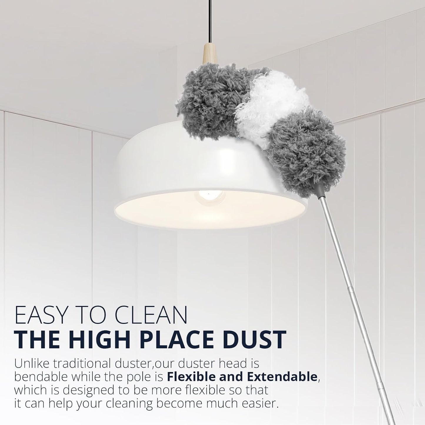 ZZ LAZYCOTTAGE Microfiber Feather Duster for High Reach, Lightweight Ceiling Fan Cleaner, 91.5" Telescopic Pole, Cobweb Duster with Extension Pole for Home & Car