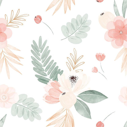 MuralPeel White/Pink/Gold Floral Garden Black Blue Flowers Vintage Peel and Stick Wallpaper Self Adhesive Removable Easy Peel Off Contact Paper Stick on Wall Paper for Bedroom Cabinet Renter Friendly