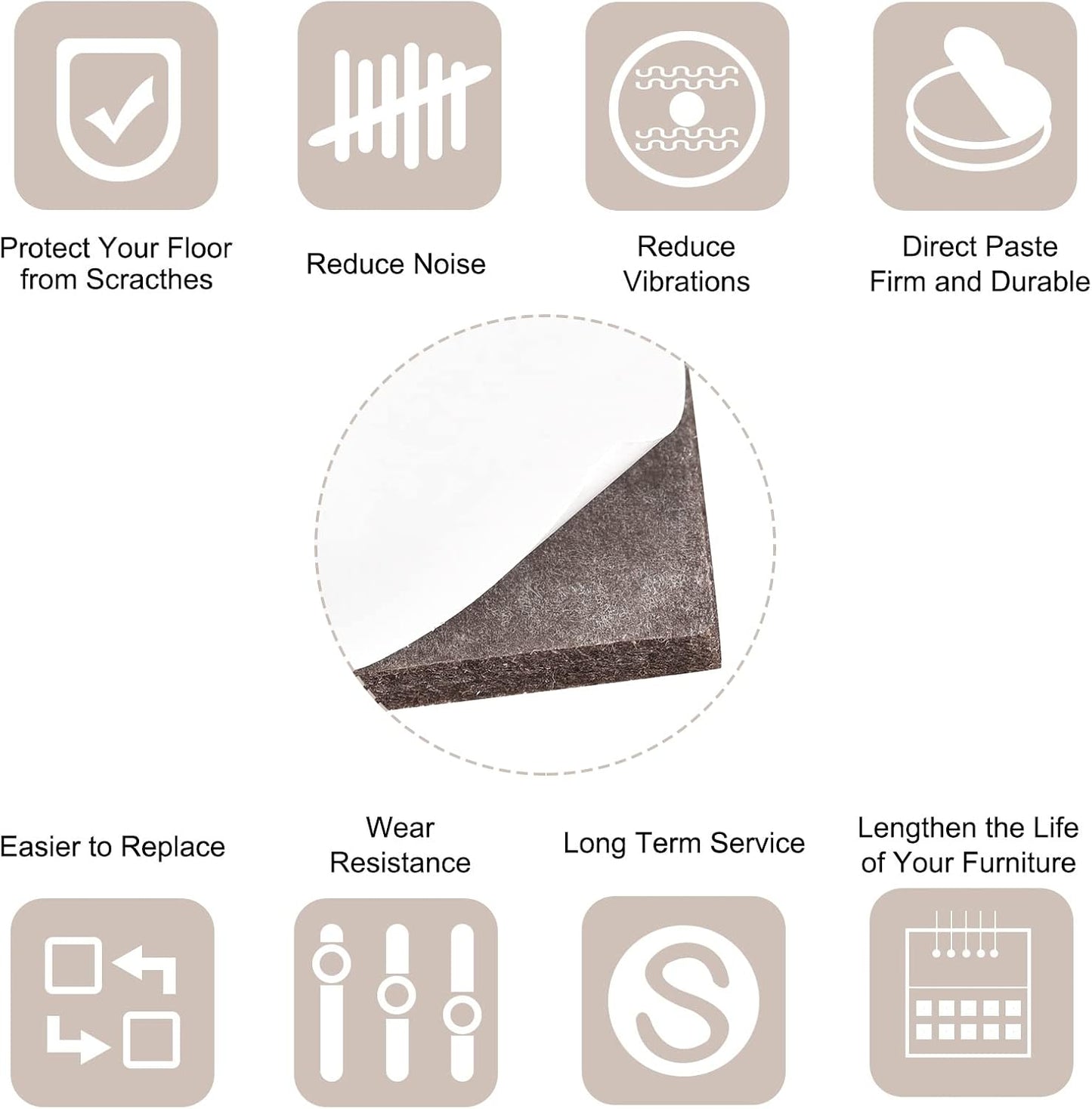 uxcell Felt Furniture Pads, 1.5-inch x 1-inch Self Adhesive Cuttable Anti Scratch Square Floor Protectors for Furniture Legs Hardwood Floor, Brown 16Pcs