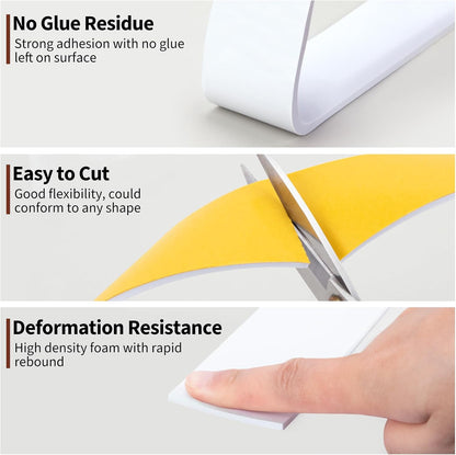 Yotache Weather Stripping Door Seal Strip White 3/8" x1/8", 50Ft Total, Foam Insulation Tape Gasket for Door Frame and Windows, 3 Rolls x 16.5Ft