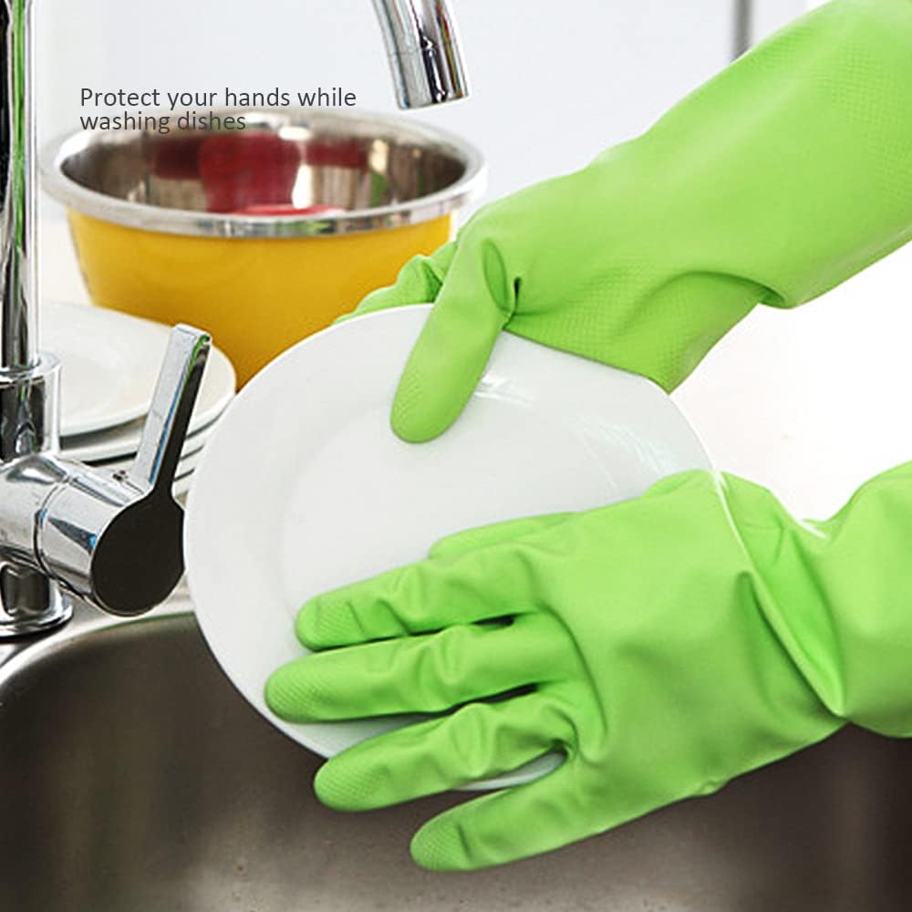 Alimat PluS 3 Pack Reusable Cleaning Gloves Latex Free, Dishwashing Gloves with Cotton Flock Liner and Embossed Palm, Waterproof Household Gloves for Laundry, Gardening (Medium)