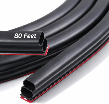 Door Weather Stripping, 80Ft Self-Adhesive Rubber Door Seal Strip Extra Thick D-Shape for Large Gap, Insulation Soundproofing Weatherproof Draft Stopper for Door Frame Window, Black 4 Rolls