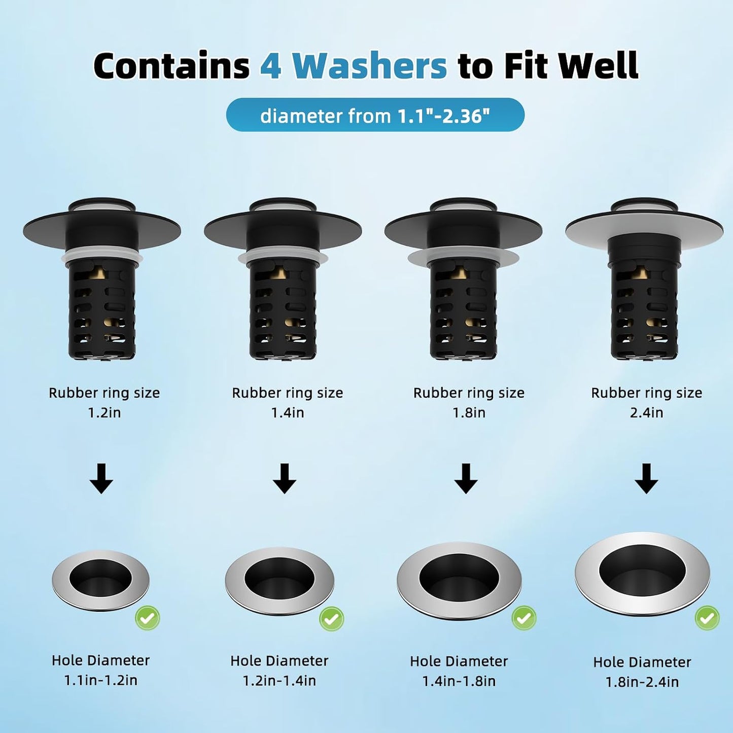 Universal Metal Bathroom Sink Drain Strainer Hair Catcher Upgraded 3 in 1 Pop-up Sink Stopper, with Detachable Stainless Steel Filter Basket, Fit for Standard 1.1''~2.36'' Basin Hole, Brushed Nickle
