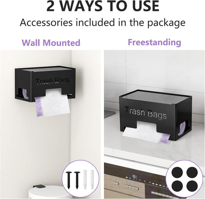 STWWO Large Trash Bag Holder Dispenser, Metal Garbage Bag Dispenser Roll Holder, Kitchen Trash Storage Organizer for Under Sink, Wall Mounted or Freestanding, Black