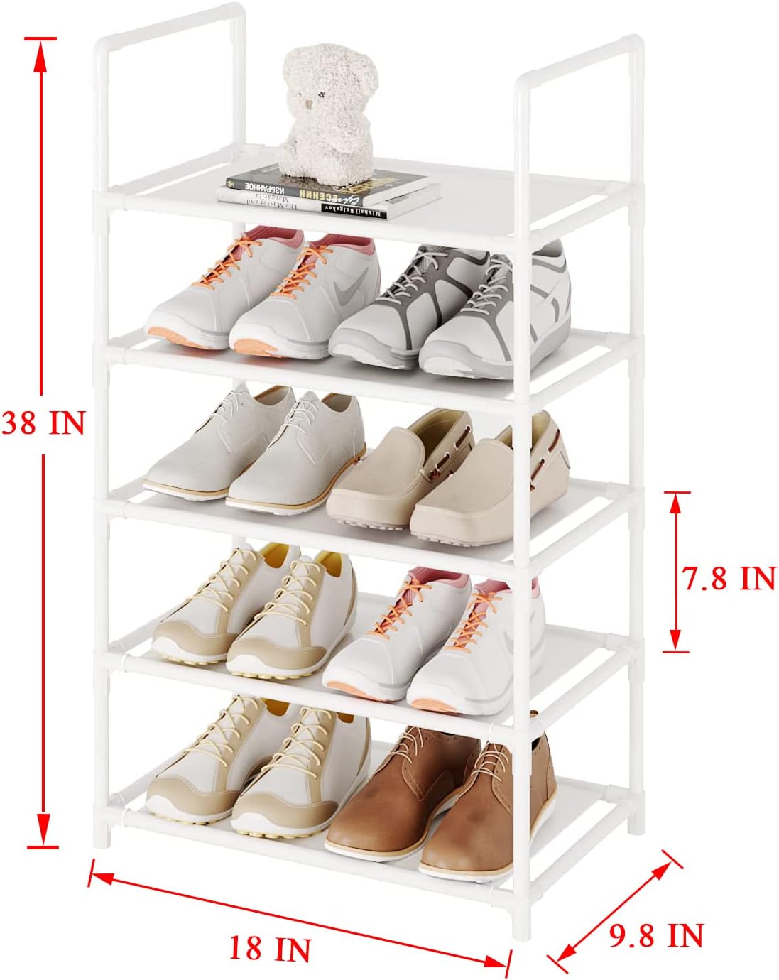 Small Shoe Rack 6-8 Pairs Sturdy Shoe Shelf 4-Tiers Narrow Stackable Shoe Organizer,Lightweight Kids Shoe Racks for Entryway, Doorway and Closet（Black）