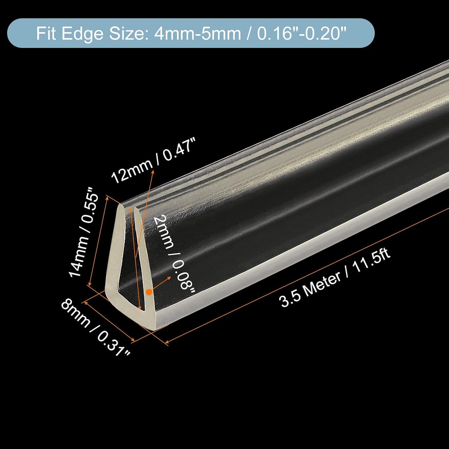 uxcell U Channel Edge Trim, 4.9ft Length Soft Rubber Guard Seal Strip Edge Protector Fit for 1-2mm Edge, (9/32" W x 5/32" H) Clear