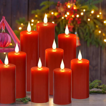 Flameless Flickering Battery Operated Candles D2.2''*H4 5" 6" 7" 8" 9" Set of 9 Ivory Real Wax Pillar LED Candles with 10-Key Remote and Cycling 24 Hours Timer (Ivory)