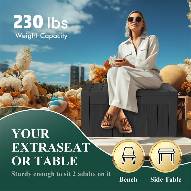 125Gal Outdoor Storage Box, Lockable Deck Box with Hydraulic Lid | Waterproof UV-resistant, Durable outdoor bin for patio cushions, pool accessories & garden tools. Keeps contents secure & dry