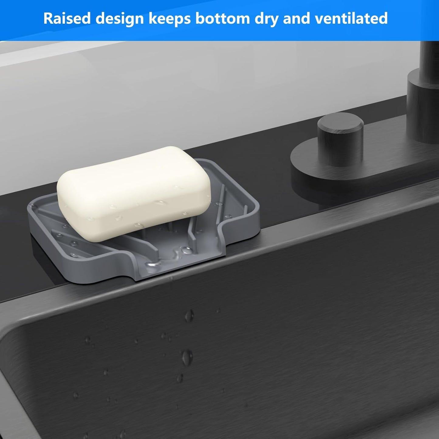 Sponge Holder for Kitchen Sink, Dish Sponge Holder & Soap Tray with Drain, Bathroom Sink Sponge Drying Rack & Perfect Organizer for Dispenser,Bottle,Cup on Sinks or Counter(8"x 4"Gray)