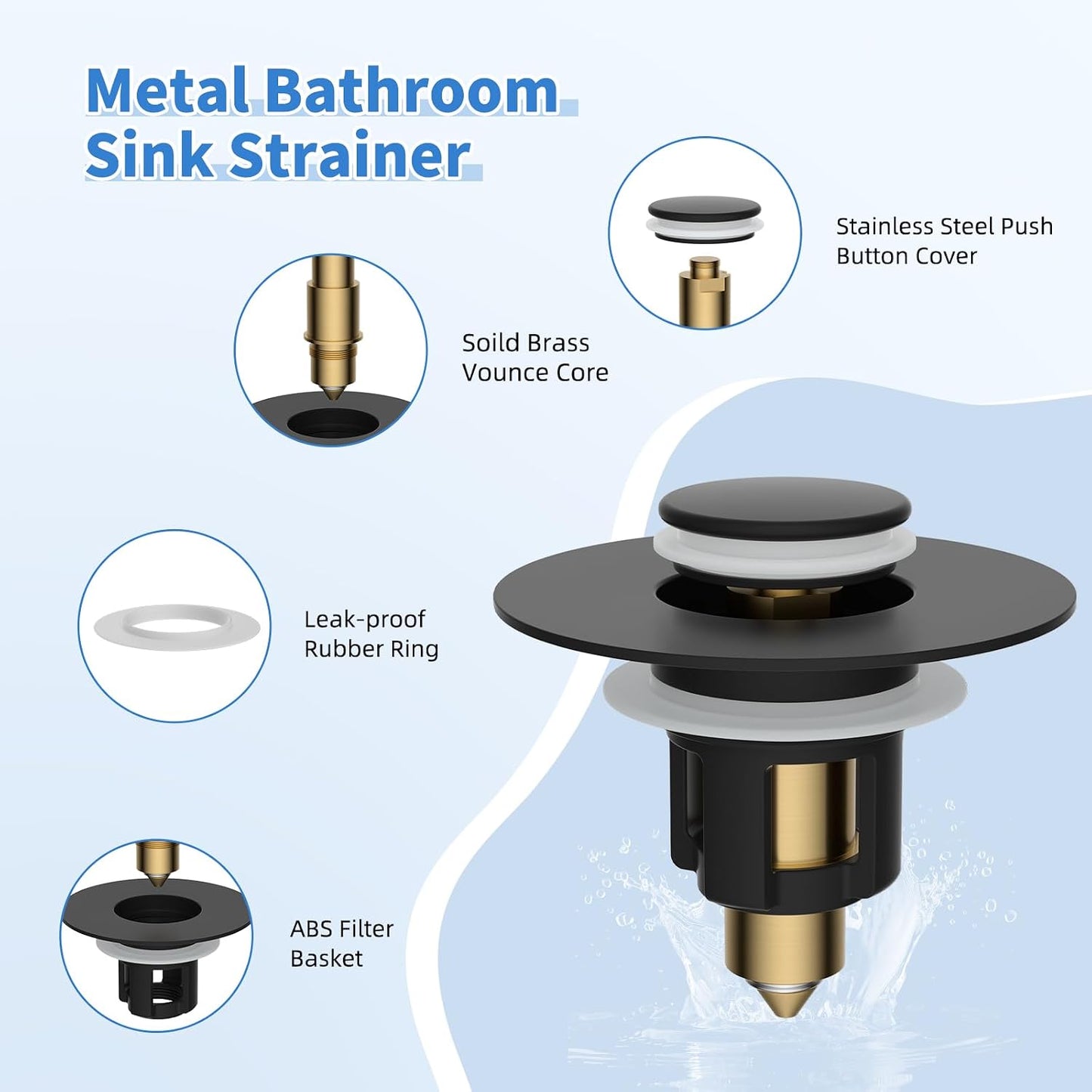 iFealClear Metal Universal Bathroom Sink Stopper, Upgraded Stainless Steel Sink Drain Strainer for 1.1''~2.36" Basin Pop Up Drain Strainer, Anti-Clogging Filter Basket, Brushed Nickel
