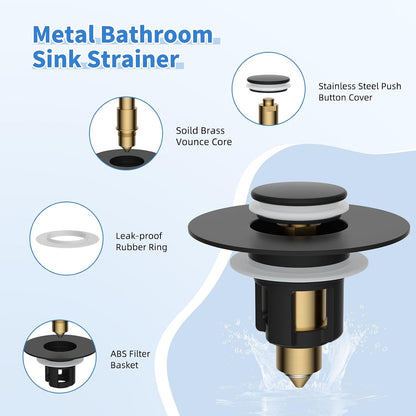 iFealClear Metal Universal Bathroom Sink Stopper, Upgraded Stainless Steel Sink Drain Strainer for 1.1''~2.36" Basin Pop Up Drain Strainer, Anti-Clogging Filter Basket, Brushed Nickel