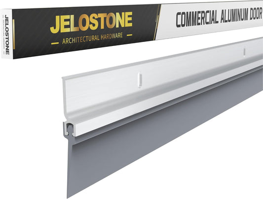 2 Pack - 48'' Commercial Door Bottom Sweep (White Powder Coated), Heavy Duty Aluminum, Fire Rated, Vinyl Insert, JS-NV307, Ideal for Residential & Commercial Use