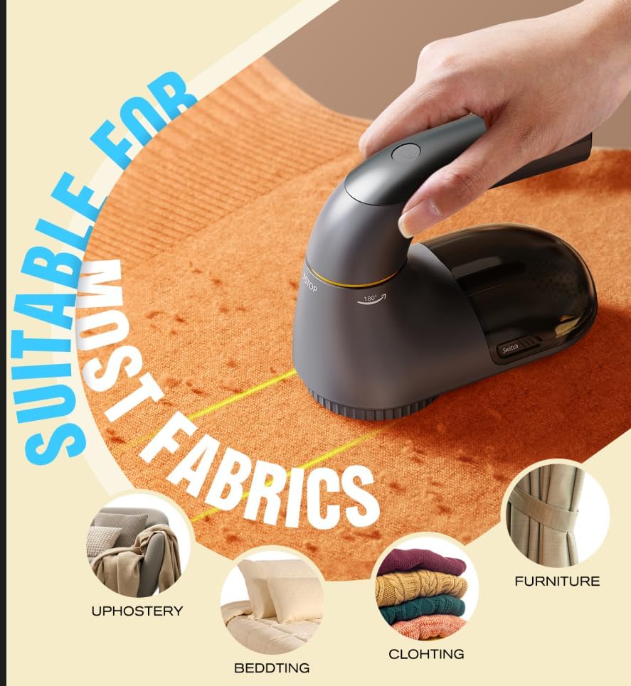 POPCHOSE Fabric Shaver, Lint Remover for Clothes, Lint Shaver with 6-Leaf Blades & 2 Speed, 2000mAh Rechargeable, Sweater Shavers to Remove Pilling, Electric Lint Remover for Couch, Furniture, Fuzz