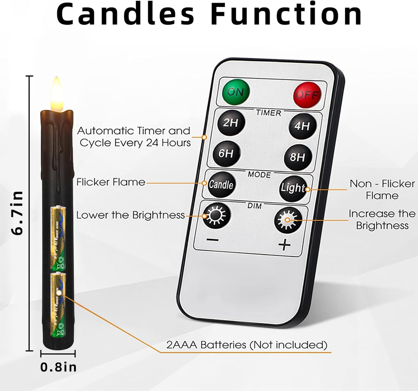 Flameless Taper Candles with Remote, 6.7 Inch Short Taper Candles Battery Operated with Flickering 3D Flame, Led Candle Sticks Safe for Windowsill Wedding Home Christmas Decor, Ivory, Set of 6