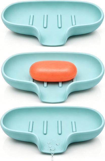 3 Pack Silicone Soap Dish with Drain, Bar Soap Holder for Shower/Bathroom, Self Draining Waterfall Soap Tray/Saver for Kitchen, Keep Soap Dry, Easy to Clean