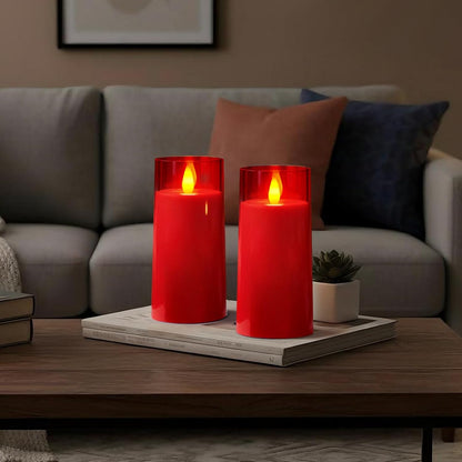 Raycare Flameless Electronic Pillar Candles with Remote Control and Timer- Battery Operated Realistic Flickering LED Fake Candle for Home, Wedding, Valentine's Day, Decor,White,Set of 2(3"x6"6")