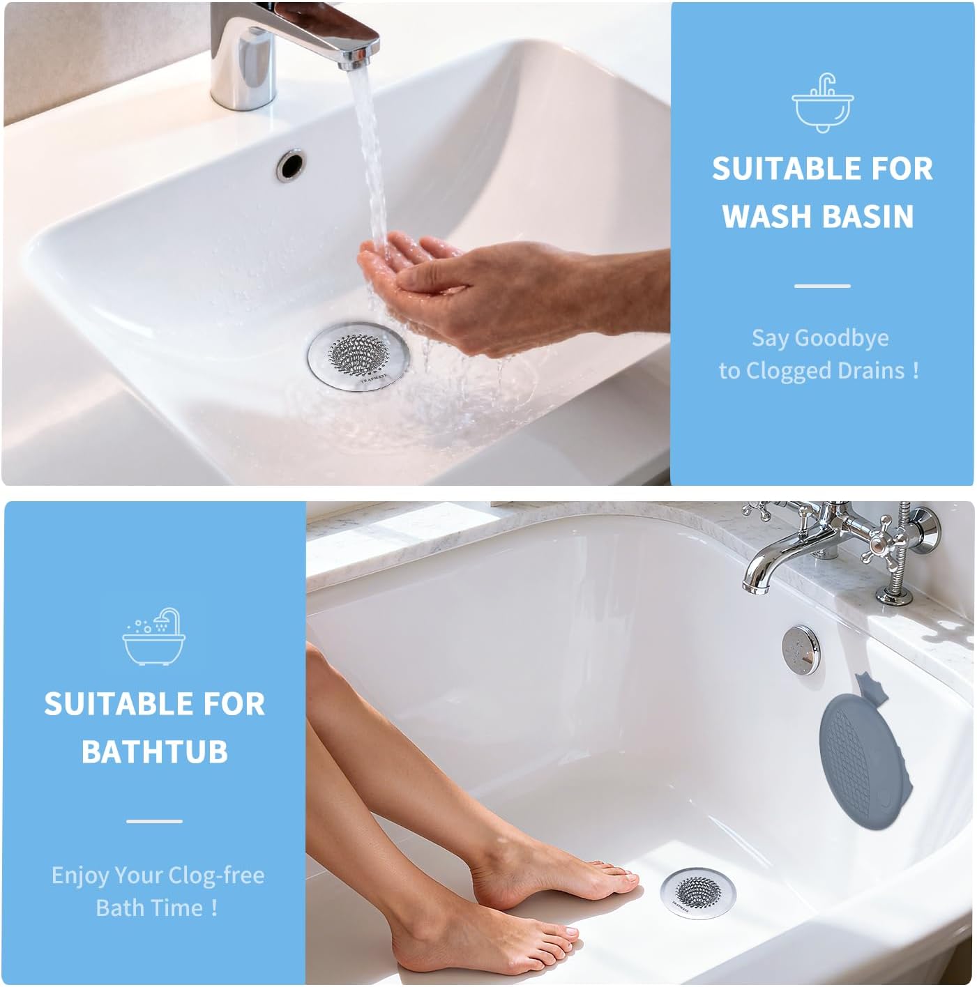 TRAPMATE Shower Drain Hair Catcher, 2.8" Fast Drainage Bathtub Stopper Drain Strainer Kit, Stainless Steel Shower Drain Cover, Bathtub Drain Protector for Sinks & Tubs (Patented Product)