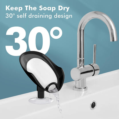 NPET Not Punched Self Draining Plastic Soap Dish Holder with Enlarged Suction Cup,Portable Soap Tray for Bathroom Shower, Kitchen Sink, Save Space and Soap (2, 2 Clear)
