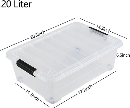 Gloreen 3 Pack Large Under Bed Storage Boxes with Wheels, 50 Quart Clear Plastic Lidded Storage Bins
