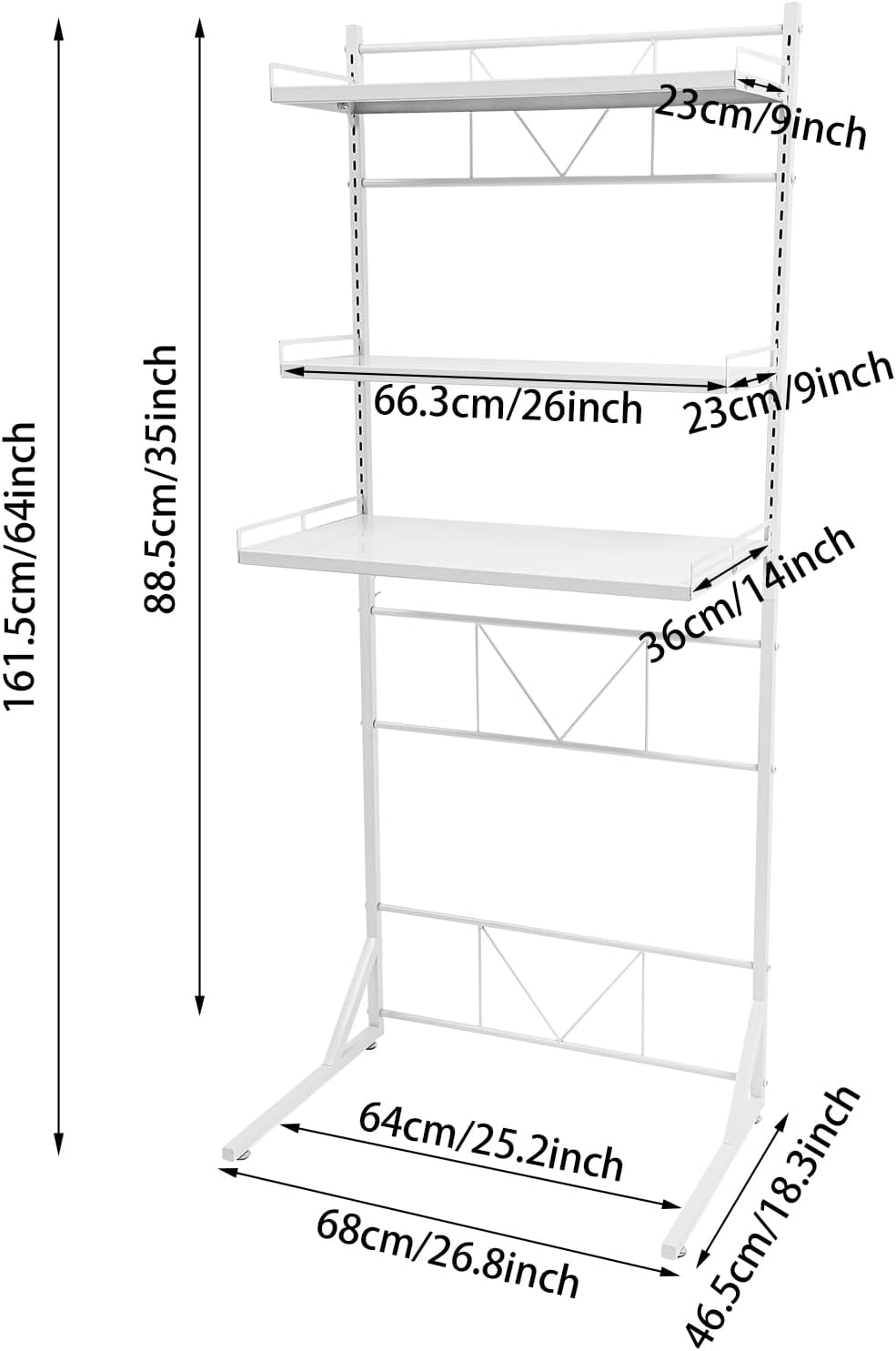 Adjustable Height Laundry Room Shelves for Laundry Room Organization 3 Tiers Laundry Room Organization Shelves Over The Washer and Dryer Storage Shelf (Black, 26.8×18.3×64in)
