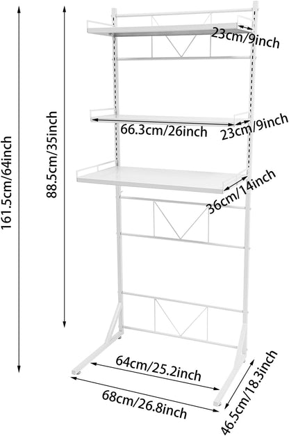 Adjustable Height Laundry Room Shelves for Laundry Room Organization 3 Tiers Laundry Room Organization Shelves Over The Washer and Dryer Storage Shelf (Black, 26.8×18.3×64in)