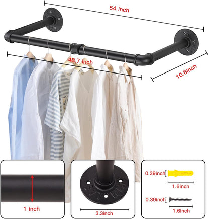 Gold Wall Mount Iaundry Drying Rack - 54" Pipe Garment Rack, Portable Heavy Duty Iron Closet Hanger Rod, Modern Metal Detachable DIY Hanging Bar for Laundry Room and Closet Storage