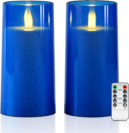Raycare Flameless Electronic Pillar Candles with Remote Control and Timer- Battery Operated Realistic Flickering LED Fake Candle for Home, Wedding, Valentine's Day, Decor,White,Set of 2(3"x6"6")
