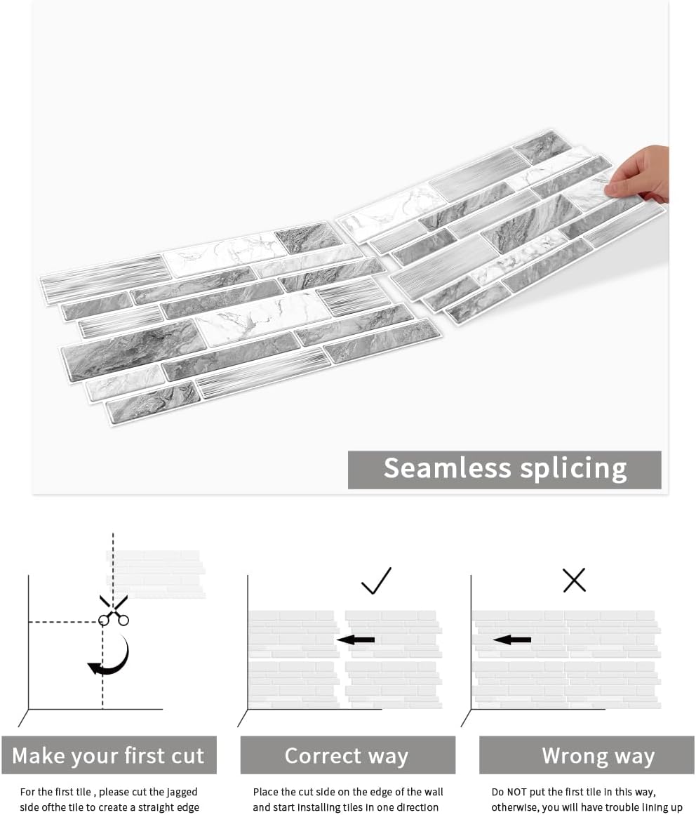 36 Sheets of Self Adhesive Marble Tile Wall Tiles Vinyl Sticker | 9.68 x 4.72in Water Resistant, Easy to Stick and Peel off, Suitable for DIY Decoration on Ceilings and Walls (Black)