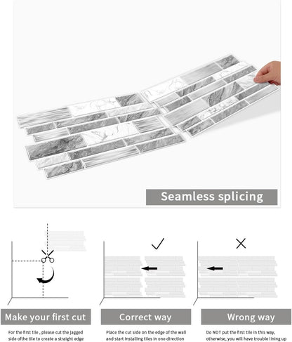 36 Sheets of Self Adhesive Marble Tile Wall Tiles Vinyl Sticker | 9.68 x 4.72in Water Resistant, Easy to Stick and Peel off, Suitable for DIY Decoration on Ceilings and Walls (Black)