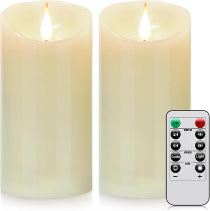 Waterproof Flameless Remote Control Candles 2PACK(D3''*H5.5'')Battery Operated Flickering LED Pillar Candle,plastic with 10-Key 24Hours Timer for Outdoor/Indoor Party Garden Lanterns Porch Ivory