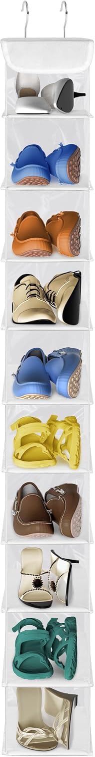 Libeder Hanging Shoe Organizer, 10-Shelf Closet Organizer with 6 Mesh Side Pockets