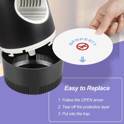 BANPESTT Automatic Insect Trap: Dusk-to-Dawn Sensor & Powerful Suction Quiet, Non-Zapper for Fruit Flies, Gnats, Mosquitoes | Includes 6 Glue Boards & UV Light (Black)