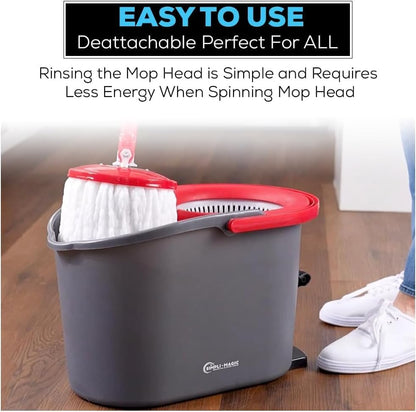 Simpli-Magic 79349 Spin Mop Cleaning System with 3 Microfiber Mop Heads, Red/Black