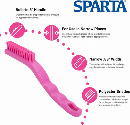 SPARTA Flo-Pac Grout Brush with Nylon Bristles, Scrubber with Handle for Bathroom and Kitchen Tile, 8", White