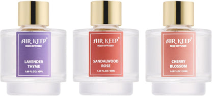 Airkeep Reed Diffuser Set of 3,Clean Linen Ocean Mist&Sea Salt Lavender Eucalyptus Oil Reed Diffusers for Bedroom Living Room Office Aromatherapy Oil Reed Diffuser for Gift 50ml x 3