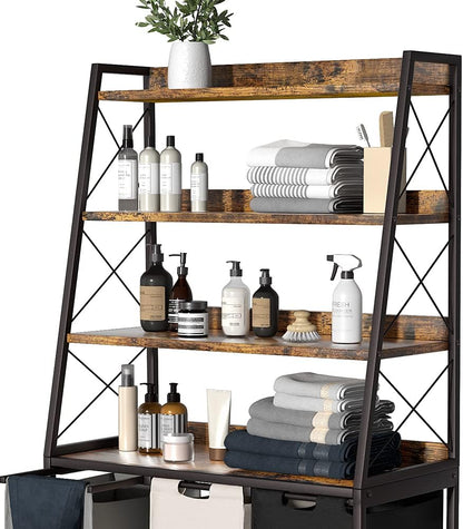 Herture Laundry Basket, 3 Section Laundry Hamper with 4 Tiers Shelf, Pull-Out and Removable Laundry Bags, Large 3 x 15.87 Gallons, for Laundry Room Bathroom Rustic Brown PF05XLN