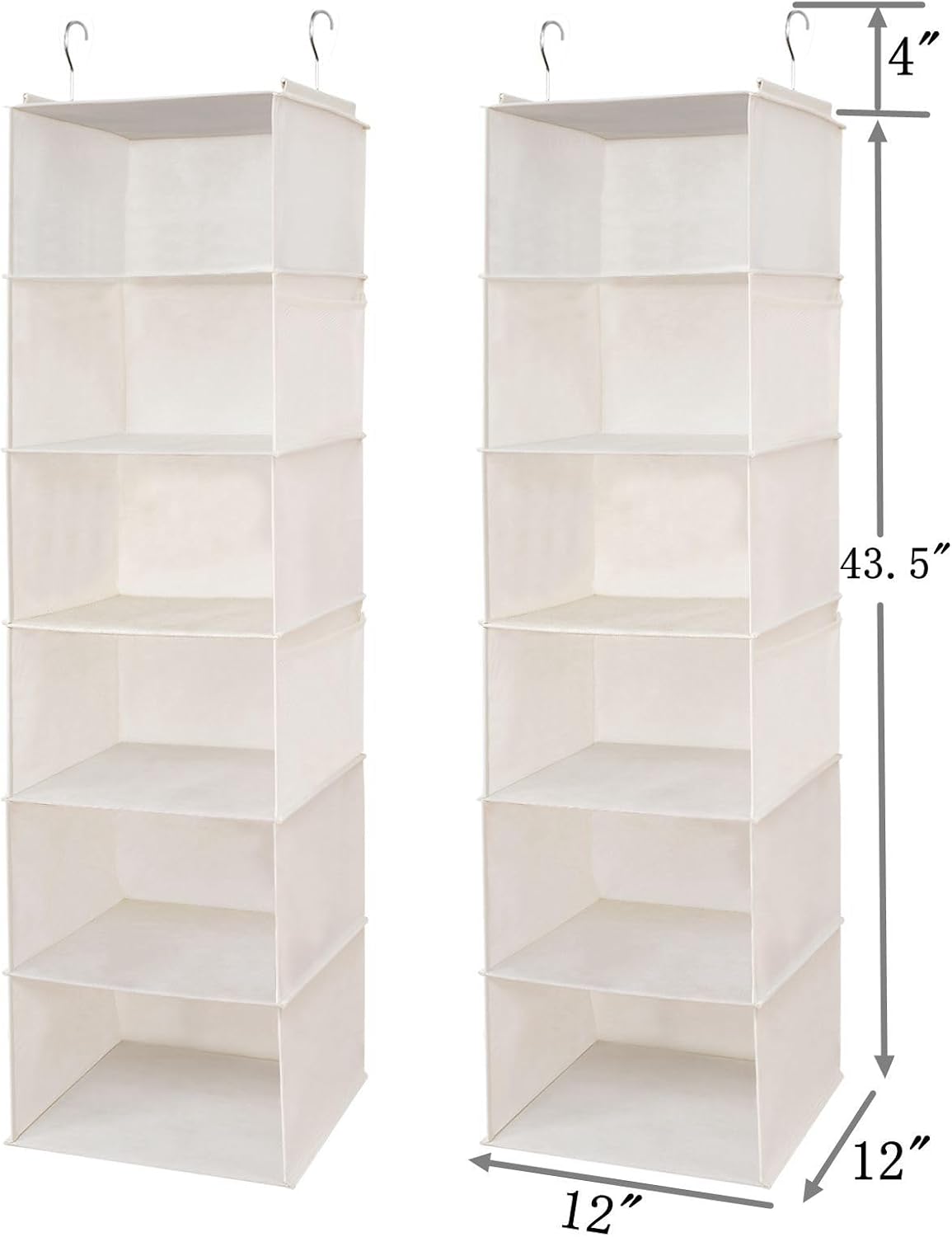 BrilliantJo 2 Pack Hanging Closet Organizer, 5 Shelves Hanging Storage with 6 Side Pockets for Clothes Shoes, 43"x12"x12"(Black)