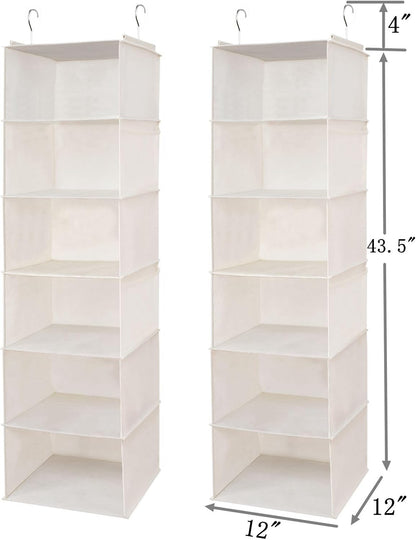 BrilliantJo 2 Pack Hanging Closet Organizer, 5 Shelves Hanging Storage with 6 Side Pockets for Clothes Shoes, 43"x12"x12"(Black)