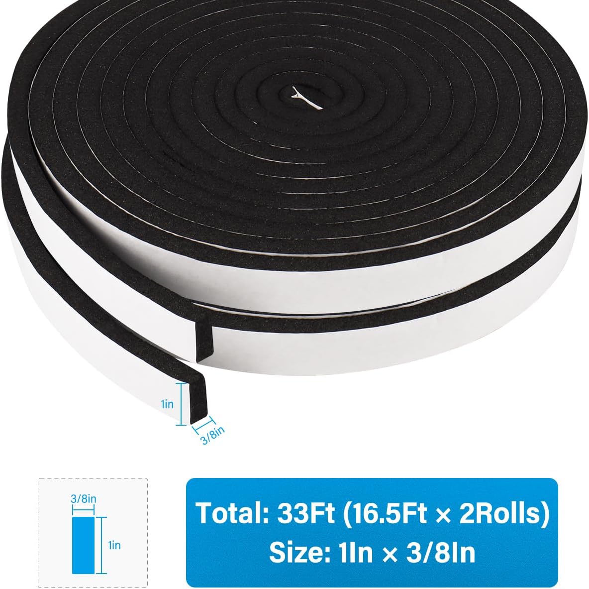 DGSL Foam Insulation Tape, 1/2In x 1/4In x 33Ft Weather Stripping Door Seal Strip for Doors and Windows,Sliding Door,Sound Proof Soundproofing Door Seal,Weatherstrip,Air Conditioning Seal Strip