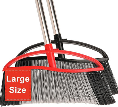 Commercial Heavy Duty Outdoor Broom, 15.7" Extra Wide Angle Broom with 4-Layer Stiff Bristles, Adjustable 38-53.5" Handle for Patio Garage Garden Yard Concrete (Red)