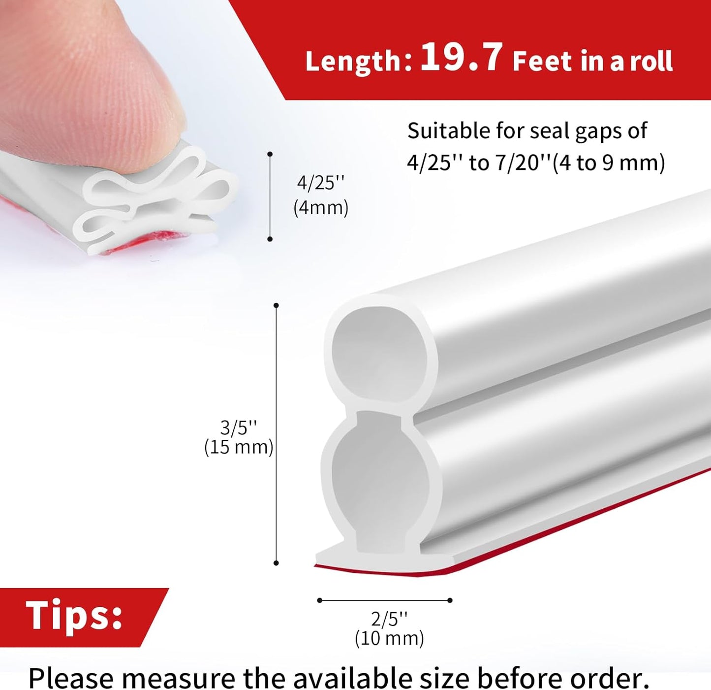 40 Feet Rubber Weather Stripping Door Seal Large Gap, Extra Thick Self-Adhesive D-Shaped Door Weather Stripping Seal Strip for Door Frame Door Insulation Strip Soundproofing (White)
