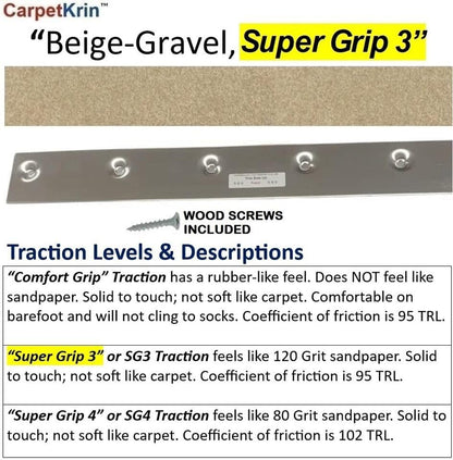 CarpetKrin, Non-Slip Nosing for Carpeted Stair, Carpet Grip Anti Slip Tread Protection; x5 Pcs (19x2 Inches; Beige-Gravel with SG3 Traction)