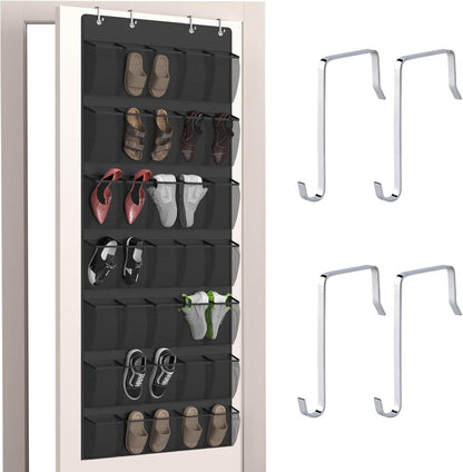 Aisoso Over the Door Shoe Organizer with 35 Large Breathable Mesh Pockets and 4 Metal Hooks Space Saving Hanging Storage Holder for Men's and Women's Shoes, Accessories, Black