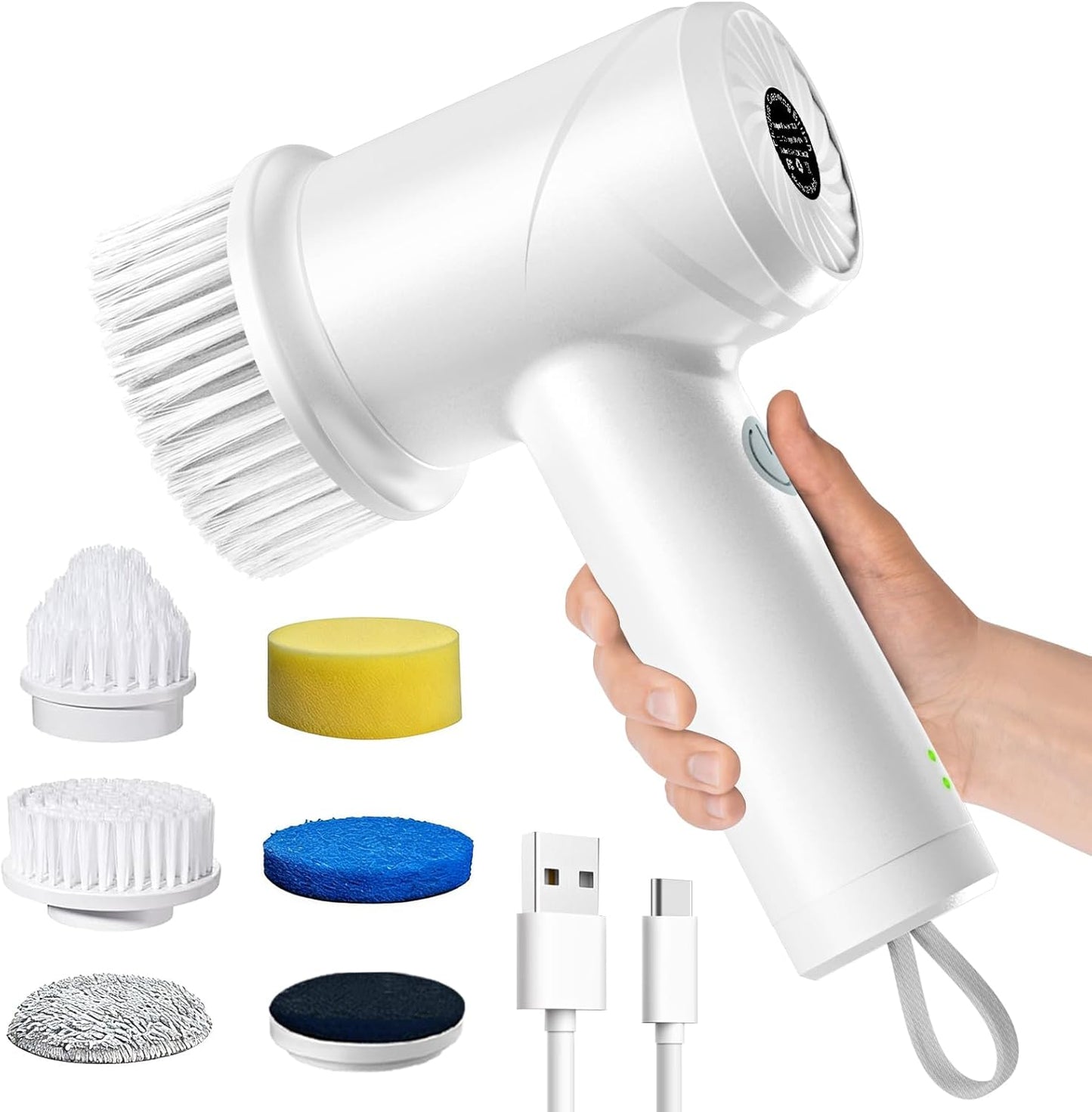 Electric Spin Scrubber with Power LCD Display, Cordless Bathroom Cleaning Brush with Adjustable Extension Handle, 400RPM/Mins, 9 Replaceable Brush Heads, IPX7 Waterproof for Shower, Bathtub, Tile
