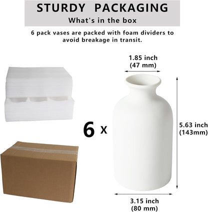 YANLING 6 Pack White Vase Small Ceramic Vases for Decor, Bud Vases | for Centerpieces White Vases for Flowers Boho Home Decor, Pampas Grass Dried Flowers Vases